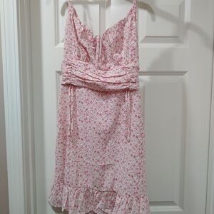 Pink Floral Spaghetti Strap Dress